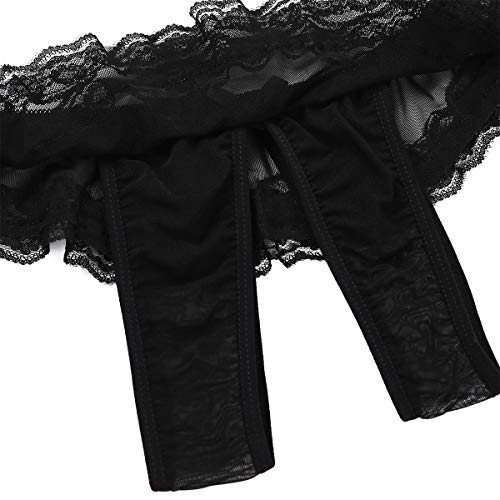 Freebily Lenceria Erotica Conjunto Mujer Ropa Interior Sexi de Encaje Entrepierna Abierta Atractiva Pasión Traje de Dormir de Noche Picante Negro X-Large