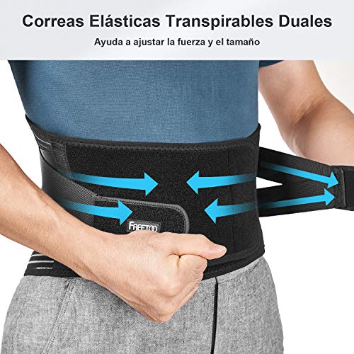 FREETOO Cinturón de Apoyo Lumbar, Cinturón de Presión Ajustable de Doble Capa, Ligero y Transpirable Faja de Espalda para la Protección en el Trabajo, Dolor de Espalda (Actualizar S/M)