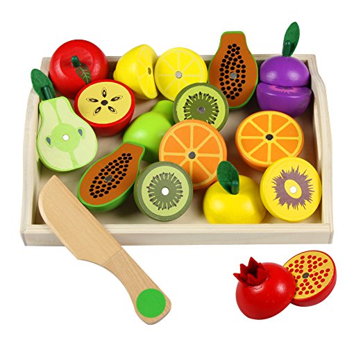 Frutas Juguete para Cortar Verduras Fruta Madera Magnético Cocinita Juguete Juegos Madera para Niños, 20 Piezas