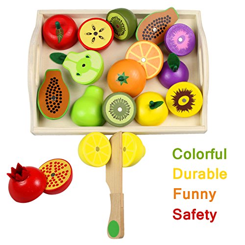 Frutas Juguete para Cortar Verduras Fruta Madera Magnético Cocinita Juguete Juegos Madera para Niños, 20 Piezas