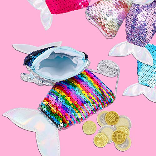 FT-SHOP Monedero Cola de Sirena Bolso Lentejuelas niñas pequeña con Correa para niños Regalo de cumpleaños Fiesta Bolsas Regalo 6 Piezas