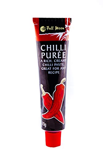 Full Moon Hot Chilli Puree 70g - Una rica y cremosa pasta de chile, ideal para cualquier receta. Picante y picante, genial en sopas. Apto para vegetarianos y veganos