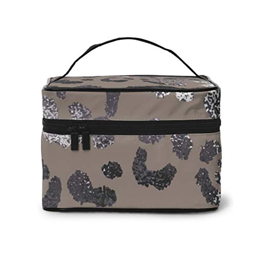 Funda de piel de leopardo elegante con textura de leopardo multifunción, grande organizador de maquillaje, para mujeres y niñas