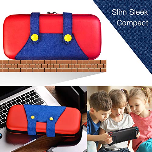 Funda para Switch, [Color-Clash Look][Estuche Protección] Mario Funda de Viaje Portátil Transportar para Switch y Accesorios-Rojo