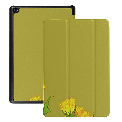 Funda para Tableta Fire HD 8 (versión 2018/2017/2016), Diente de león Amarillo, Planta Medicinal, Flores Silvestres, Taraxacum, Funda con Despertador automático/sueño