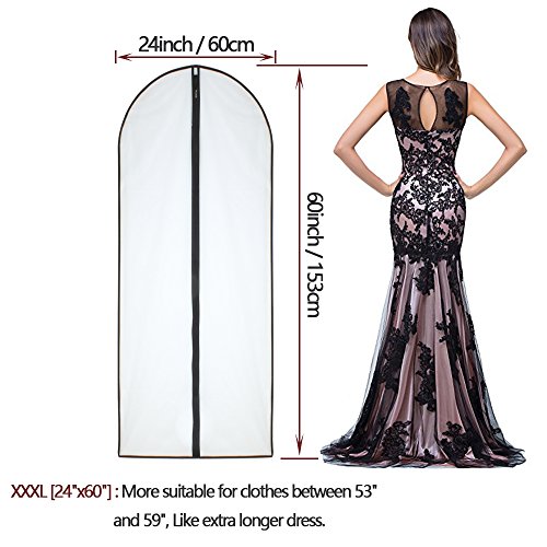 Funda Para Trajes a Prueba De Polillas 60x153cm Lado Negro Transpirable Transparente Cremallera Completa Fundas Vestidos Largos Para El Vestido De Noche De Boda Mucho Más Largo Ropa (Paquete De 6)