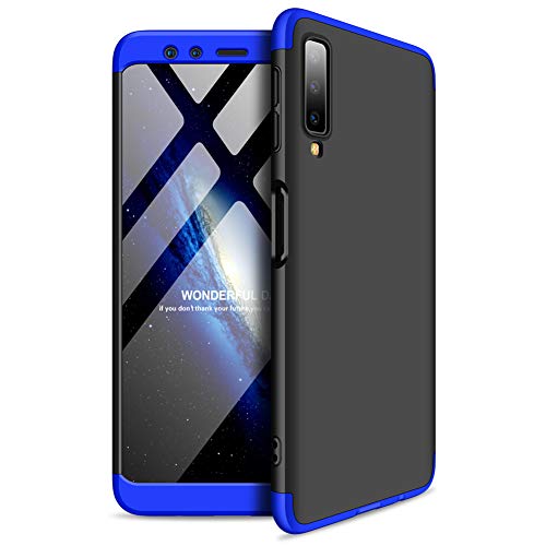 Funda Samsung Galaxy A7 (2018),Carcasa Galaxy A7 (2018),Funda 360 Grados Integral Para Ambas Caras+Cristal Templado,[360°]3 in 1 Slim Fit Dactilares Protectora Skin Caso Carcasa cover Azul+Negro