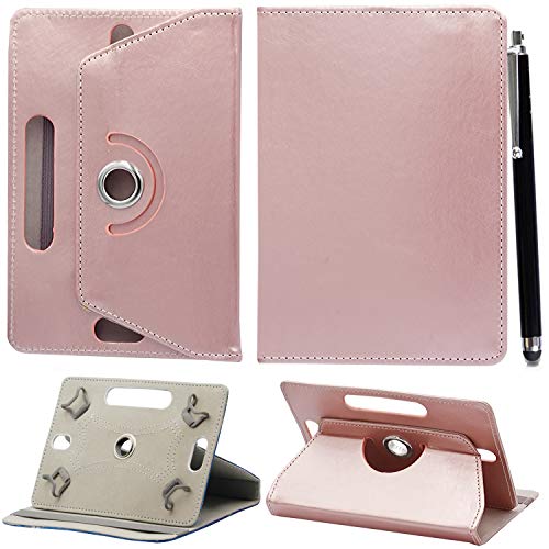 Funda universal para tablet de 10 pulgadas, piel sintética de alta calidad, rotación de 360 grados, incluye lápiz capacitivo (oro rosa)