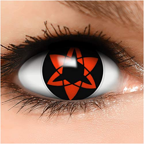 FUNZERA®[Sharingan] Lentillas de Colores Eternal Mangekyou + recipiente para lentes de contacto, sin dioptrías pack de 2 unidades - cómodas y perfectas para Halloween, Cosplay sin corregir