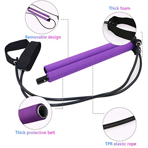 FuYouTa Barra de Yoga Kit de Barra de Pilates Portátil con Banda de Resistencia Ejercicio de Yoga Barra de Pilates con Barra para Tonificar El Entrenamiento del Cuerpo del Bucle del Pie