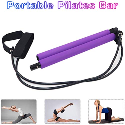 FuYouTa Barra de Yoga Kit de Barra de Pilates Portátil con Banda de Resistencia Ejercicio de Yoga Barra de Pilates con Barra para Tonificar El Entrenamiento del Cuerpo del Bucle del Pie