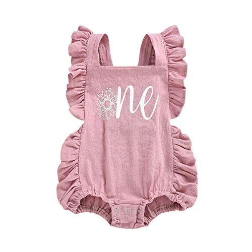 FYMNSI recién nacido bebé niña primer cumpleaños traje de pastel Smash One Print Volantes sin espalda de una sola pieza, mono mono de verano ropa foto accesorios 0-18 m Rosa Flor rosa. 6-12 Meses