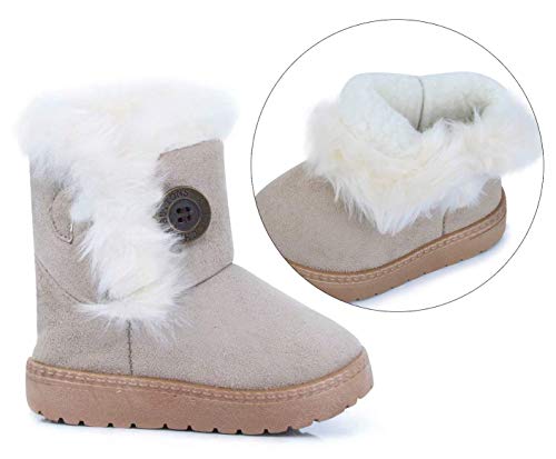 Gaatpot Zapatos Invierno Niña Niño Botas de Nieve Forradas Zapatillas Botón Botines Planas para Unisex Niños Beige 21.5 EU = 22 CN