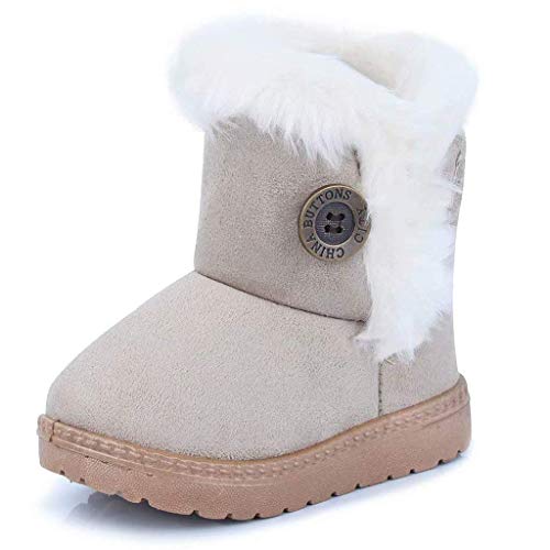 Gaatpot Zapatos Invierno Niña Niño Botas de Nieve Forradas Zapatillas Botón Botines Planas para Unisex Niños Beige 21.5 EU = 22 CN