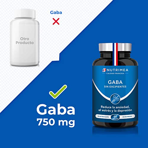 Gaba 750mg/día Relajante Natural | 60 Cápsulas Veganas | Combate Estrés Insomnio y Ansiedad | Fabricado en Francia | Ayuda a Dormir Bien y a Relajarse | Acido Gamma Amino Butírico