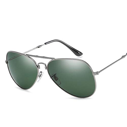 Gafas Gafas de Sol polarizadas para Hombres Que conducen Rana Espejo Moda Metal clásico Marco Redondo Gafas piloto Gafas (Color : 01Green, Size : Gratis)