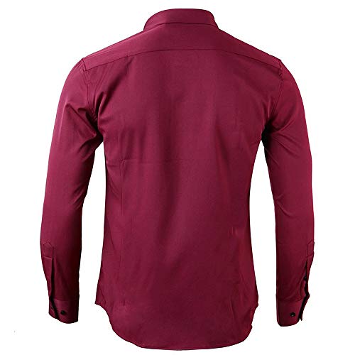 Gdtime Camisas De Vestir De Fibra De Bambú para Hombre Slim Fit Color Sólido Camisas Casuales De Manga Larga Camisas con Botones, Camisas Elásticas Formales para Hombres (Rojo Vino, L)