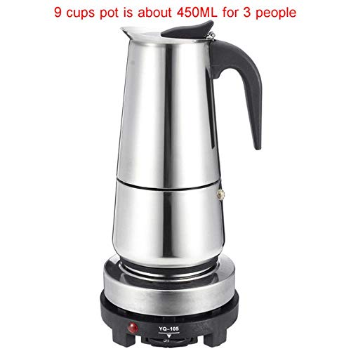 Genric 200 / 450ml Máquina de café Espresso portátil Moka Pot Acero Inoxidable con Filtro Cocina eléctrica Percolador Cafetera Cafetera Hervidor de Agua,For 3 People