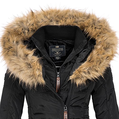 Geographical Norway Belissima - Chaqueta de invierno para mujer con capucha de piel XL negro L