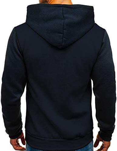 GHYUGR Sudadera con Capucha Hombre Contraste con Bolsillo Otoño Invierno Estampado Deporte Outwear Hoodie Pullover (L, Azul 2)