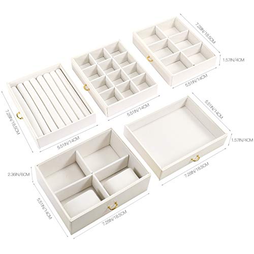 Gifort Caja Joyero, Caja de Joyas Grande Estuche Organizador de Joyas Doble Puerta con 5 Cajones para Anillos Pendientes Relojes, Regalo para Niñas Mujeres