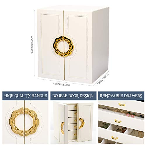 Gifort Caja Joyero, Caja de Joyas Grande Estuche Organizador de Joyas Doble Puerta con 5 Cajones para Anillos Pendientes Relojes, Regalo para Niñas Mujeres