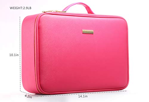 [Gifts for Women] ROWNYEON PU Leather Makeup Bag Professional Makeup Organizers Bag Portable Travel Makeup Case EVA Makeup Train Case Best Gift for Girl (Pink Medium)