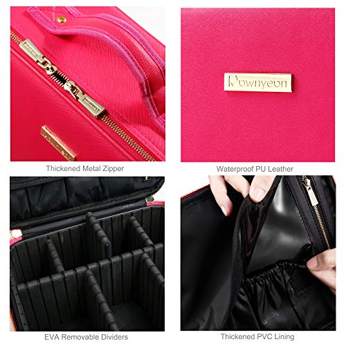 [Gifts for Women] ROWNYEON PU Leather Makeup Bag Professional Makeup Organizers Bag Portable Travel Makeup Case EVA Makeup Train Case Best Gift for Girl (Pink Medium)