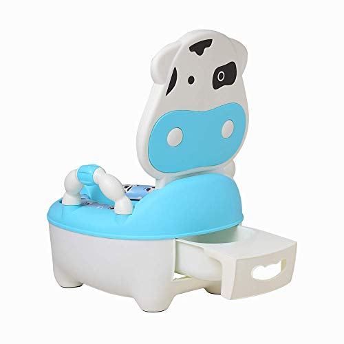 Glenmore Orinal Bebe Niño WC para Infantil con Tapa y Asiento Acolchado Suave Niña Vaca Azul