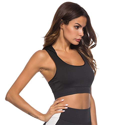 Gloabaltrade001 Mujer Sujetador Deportivo con Relleno Push Up Bustier Sport Tops Correas Fitness Yoga Bra con Capucha Shock Absorber Alto Impacto L