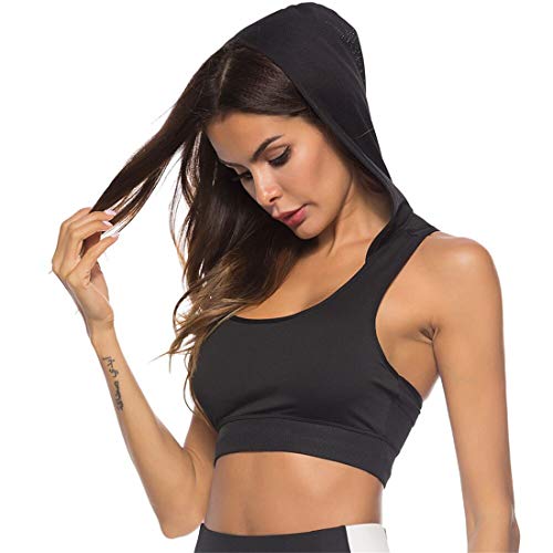 Gloabaltrade001 Mujer Sujetador Deportivo con Relleno Push Up Bustier Sport Tops Correas Fitness Yoga Bra con Capucha Shock Absorber Alto Impacto L