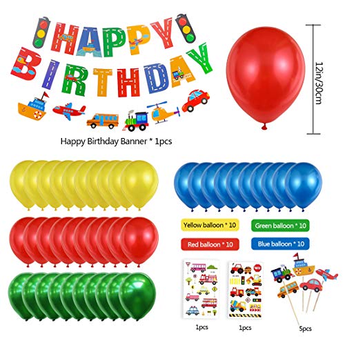 Globos Cumpleaños de Niños, GiganteXXL Cumpleaños Decoraciones Transporte Tema Avión Tren Coche de policía Autobús Escolar Yate Camión de Bomberos Primeros de la Torta para Niño Cumpleaños