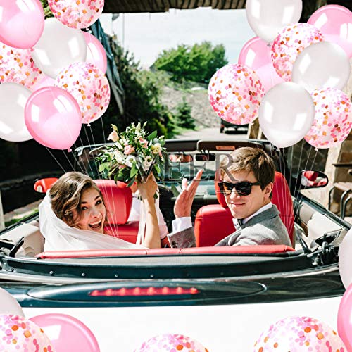 Globos rosa y blanco,AivaTobGlobos de Confeti Globos de látex de 50 piezas 12'' Fiesta para la boda, decoración de cumpleaños, baby shower, día de San Valentín