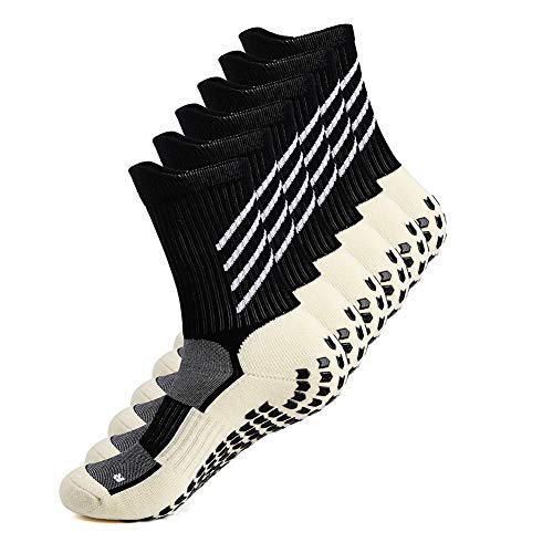 Gogogoal Calcetines deportivos antideslizantes para hombre y mujer, transpirable desodorante Calcetines para fútbol baloncesto running ciclismo trekking yoga, Negro/Blanco (Negro-3par)