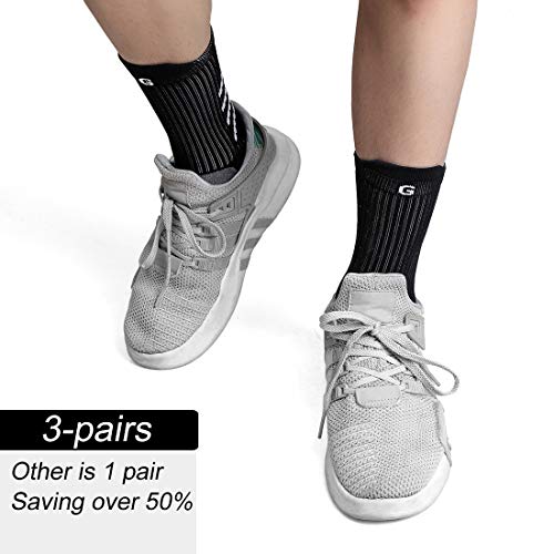 Gogogoal Calcetines deportivos antideslizantes para hombre y mujer, transpirable desodorante Calcetines para fútbol baloncesto running ciclismo trekking yoga, Negro/Blanco (Negro-3par)