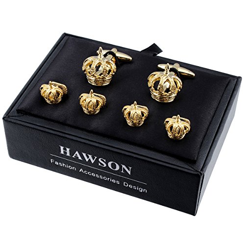 (Gold Crown) - HAWSON Exclusive Tuxedo Studs and Cufflinks-for Men Shirt Wedding Business Accessories