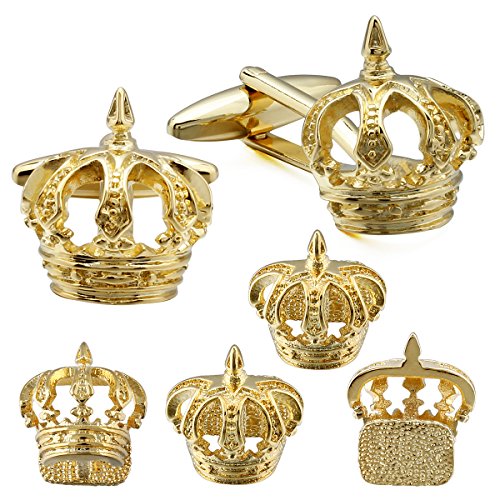 (Gold Crown) - HAWSON Exclusive Tuxedo Studs and Cufflinks-for Men Shirt Wedding Business Accessories