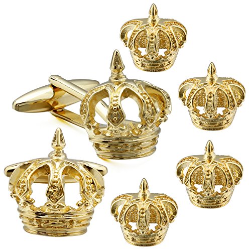 (Gold Crown) - HAWSON Exclusive Tuxedo Studs and Cufflinks-for Men Shirt Wedding Business Accessories