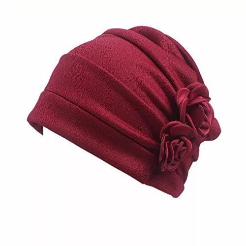 Gorra Beanie De Tela con 2 Flor De Adorno para Fiesta Boda Color Liso Turbante para Cabeza De Mujer para Cáncer Quimioterapia Chemo Oncológico Noche Pèrdida de Pelo Cabello 2 Unidades (F, 2)