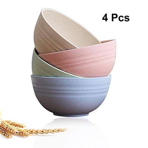 Goter 4 Piezas Cuenco para Cereales, Ensalada, Cuenco para Sopa, Platos de Cena de Paja de Trigo, Aptos para lavavajillas, para Frutas, arroz para niños, Adulto, Anciano (4pcs)