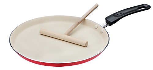 GSW 456715 – Sartén de inducción para Crepes Rojo/Crema Sartén de Aluminio para Crepes Inducción 26 cm, Incluye, repartidor de Masa, Aluminio, 43,7 X 26,2 x 2,0 cm, 2 Unidades