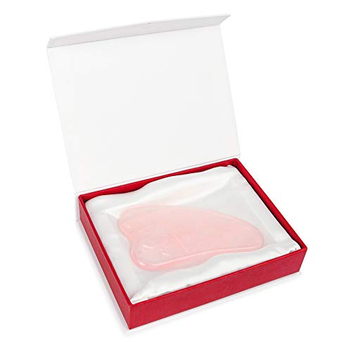 Gua Sha de Cuarzo Rosa de White Lotus, Piedra GuaSha Facial de Cristal de Cuarzo Rosa Genuino, Tablero Masajeador en Caja Tradicional Forrada de Seda - Terapia Para Nutrir y Tonificar la Piel