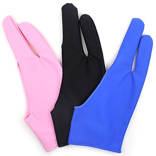 Guantes de Artista para Tableta gráfica, SENHAI 3 Colores de tamaño Libre para Dibujo, Azul, Rosa, Negro