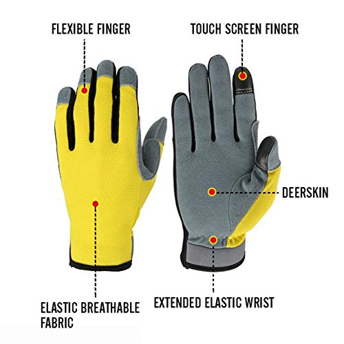 Guantes para Correr Guantes de Pantalla táctil Guantes Deportivos de Cuero para Bicicleta de Carreras para Exteriores para Hombres y Mujeres - Amarillo, S