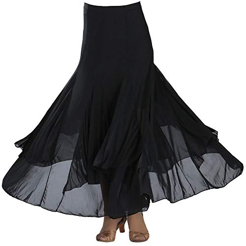 Guiran Mujer Largo Faldas De Baile De Vals Salon Latino Tango Maxi Plisada Vestidos Práctica De La Danza Ropa Negro Un tamaño