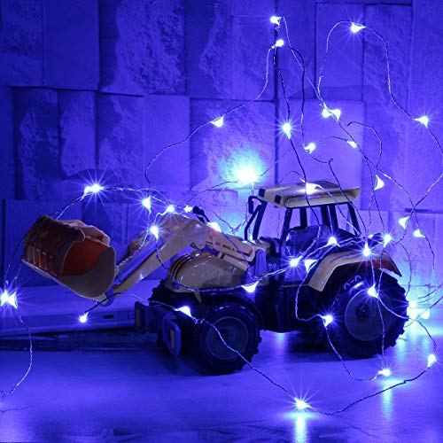 Guirnalda Luces de Navidad Azul (A Pilas), Luces LED para Decoraciones de Exterior e Interior, 5 Metros 50 LED Decoración para Navidad, Fiestas, Patio, Jardín, etc. (Paquete de 2)