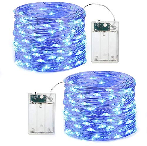 Guirnalda Luces de Navidad Azul (A Pilas), Luces LED para Decoraciones de Exterior e Interior, 5 Metros 50 LED Decoración para Navidad, Fiestas, Patio, Jardín, etc. (Paquete de 2)