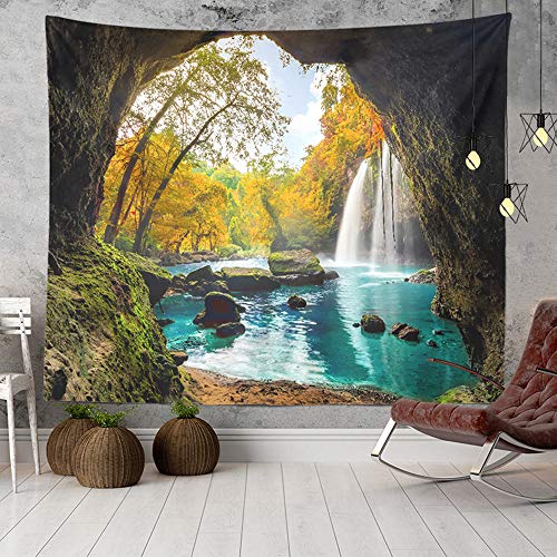 GUORUI - Tapiz decorativo para colgar en la pared con diseño de mandala hindú, bosque verde, para cascada, Tapestry Decoración de Pared para Dormitorio Sala de Estar (L 200x150CM (79"x59"))