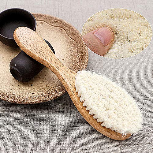 Gurxi Cepillos Pelo de Cabra Niños Cepillos Bebé Pelo de Cabra Hombres Limpieza Peine Masaje Natural para Cepillo de Barba Cepillo de Cabeza de Aceite Cabello Roto Wenwan (Color de madera)