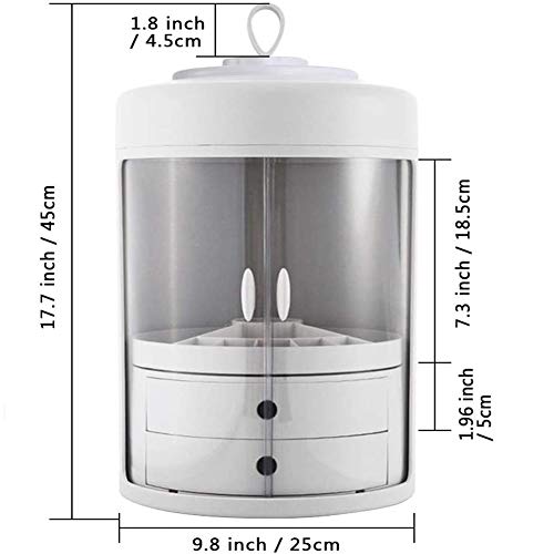 Gxklmg Maquillaje Organizador, 360 Grados de rotación de la Puerta Doble de cosmética Caja de Almacenamiento, Estuche de cosméticos a Prueba de Polvo con 2 cajones y Mango de Traslado